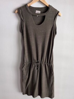 Chaser Olive Green Cutout Mini Dress Raw Edge Casual Drawstring Waist S